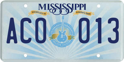 MS license plate ACO013