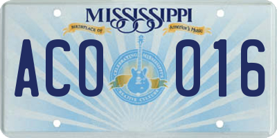 MS license plate ACO016