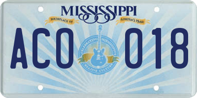 MS license plate ACO018