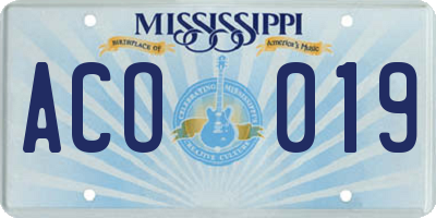 MS license plate ACO019