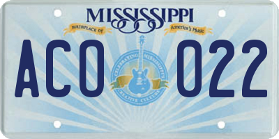 MS license plate ACO022