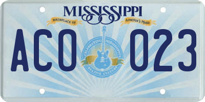 MS license plate ACO023