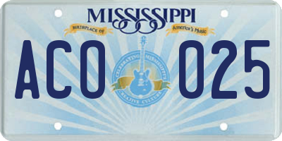 MS license plate ACO025
