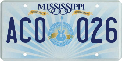 MS license plate ACO026