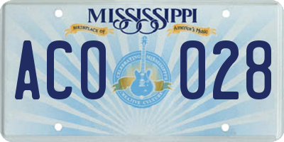 MS license plate ACO028