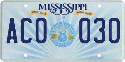 MS license plate ACO030