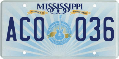 MS license plate ACO036