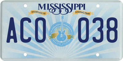 MS license plate ACO038