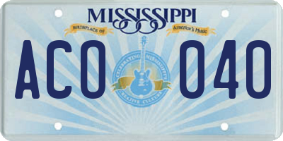 MS license plate ACO040
