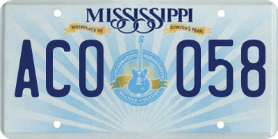 MS license plate ACO058
