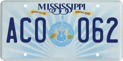 MS license plate ACO062