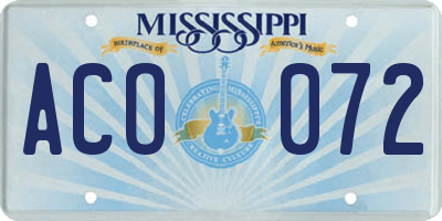 MS license plate ACO072