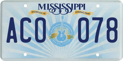 MS license plate ACO078