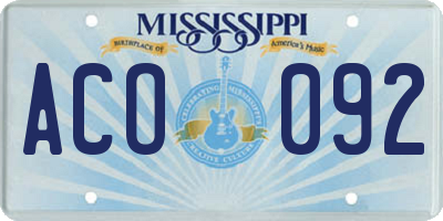 MS license plate ACO092