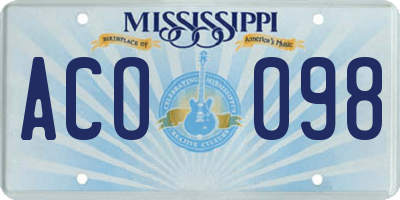 MS license plate ACO098
