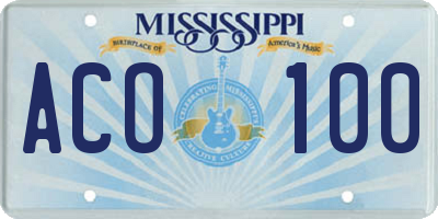 MS license plate ACO100