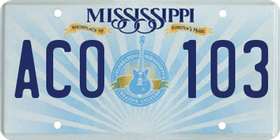 MS license plate ACO103
