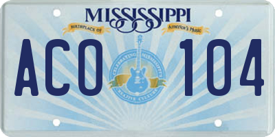 MS license plate ACO104