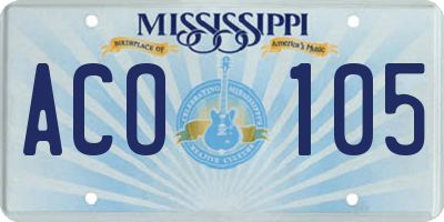 MS license plate ACO105