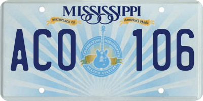 MS license plate ACO106