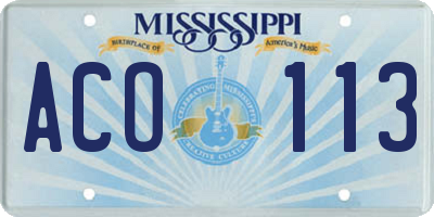 MS license plate ACO113