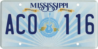 MS license plate ACO116