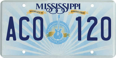 MS license plate ACO120