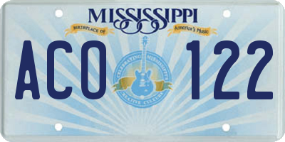 MS license plate ACO122