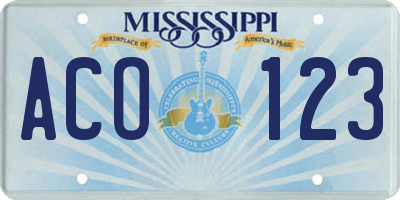 MS license plate ACO123
