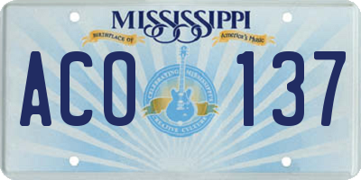 MS license plate ACO137