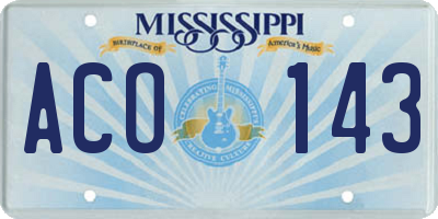 MS license plate ACO143