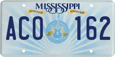 MS license plate ACO162