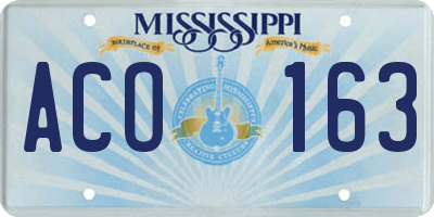 MS license plate ACO163