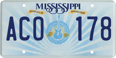 MS license plate ACO178