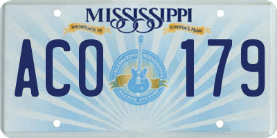 MS license plate ACO179