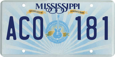 MS license plate ACO181