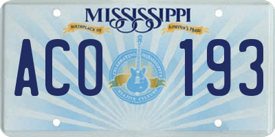 MS license plate ACO193