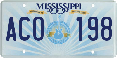 MS license plate ACO198