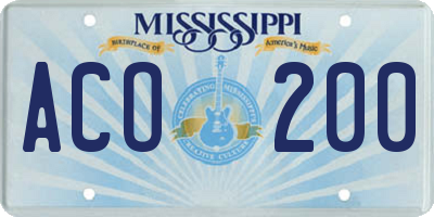 MS license plate ACO200