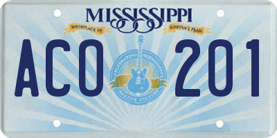 MS license plate ACO201