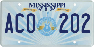 MS license plate ACO202