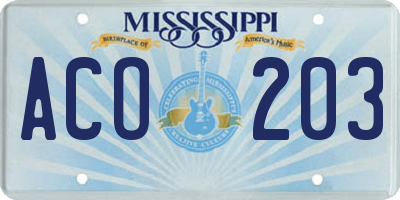 MS license plate ACO203
