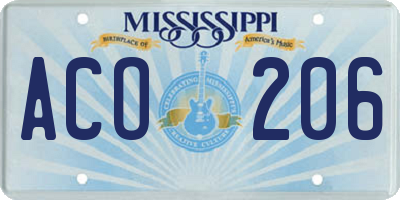 MS license plate ACO206