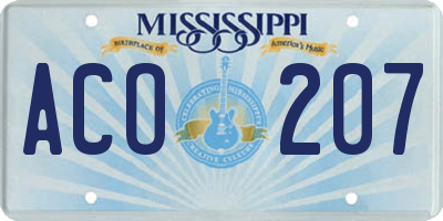 MS license plate ACO207