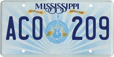 MS license plate ACO209