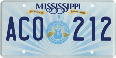 MS license plate ACO212