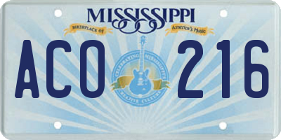 MS license plate ACO216