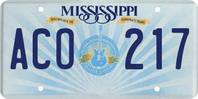 MS license plate ACO217