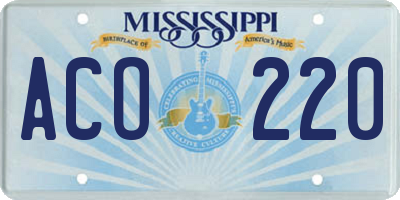 MS license plate ACO220