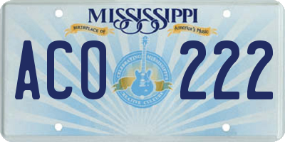MS license plate ACO222